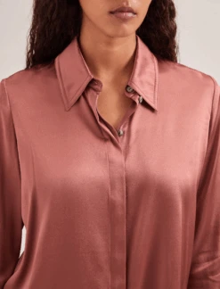 Skyla Silk Satin Shirt - Blush -The Modern Femme Sales SP24 S88 SKYLA BLUSH LS 711