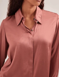 Skyla Silk Satin Shirt - Blush -The Modern Femme Sales SP24 S88 SKYLA BLUSH LS 715