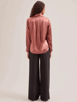 Skyla Silk Satin Shirt - Blush -The Modern Femme Sales SP24 S88 SKYLA BLUSH LS 722