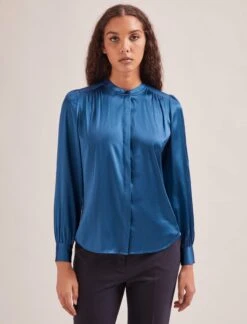 Bailey Silk Satin Shirt - Blue -The Modern Femme Sales SP24 S89 BAILEY BLUE LS 2360