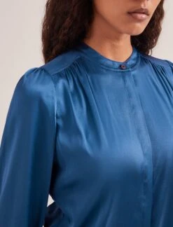 Bailey Silk Satin Shirt - Blue -The Modern Femme Sales SP24 S89 BAILEY BLUE LS 2372