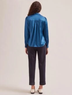 Bailey Silk Satin Shirt - Blue -The Modern Femme Sales SP24 S89 BAILEY BLUE LS 2386