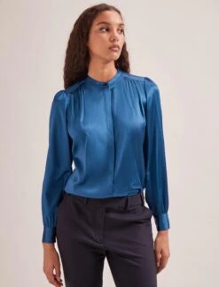 Bailey Silk Satin Shirt - Blue -The Modern Femme Sales SP24 S89 BAILEY BLUE LS 2404