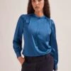 Bailey Silk Satin Shirt - Blue -The Modern Femme Sales SP24 S89 BAILEY BLUE LS 2410
