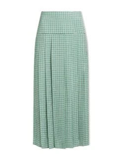 Sienna Maxi Skirt - Ecru Green Houndstooth Print -The Modern Femme Sales SP24 SK183 SIENNA ECRUGREENHOUNDSTOOTHPRINT LS