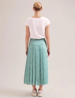 Sienna Maxi Skirt - Ecru Green Houndstooth Print -The Modern Femme Sales SP24 SK183 SIENNA ECRUGREENHOUNDSTOOTHPRINT LS 19513