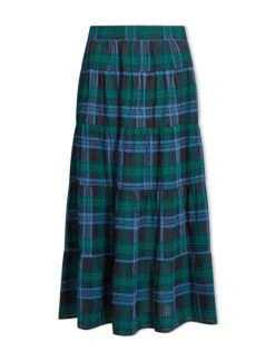 Maria Organic Cotton Seersucker Maxi Skirt - Navy Green -The Modern Femme Sales SP24 SK185 MARIA NAVYGREEN LS