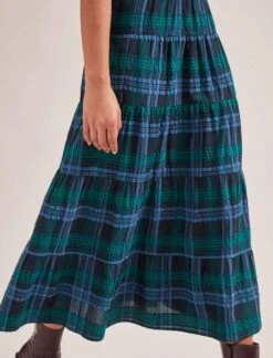 Maria Organic Cotton Seersucker Maxi Skirt - Navy Green -The Modern Femme Sales SP24 SK185 MARIA NAVYGREEN LS 1336