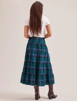 Maria Organic Cotton Seersucker Maxi Skirt - Navy Green -The Modern Femme Sales SP24 SK185 MARIA NAVYGREEN LS 1342