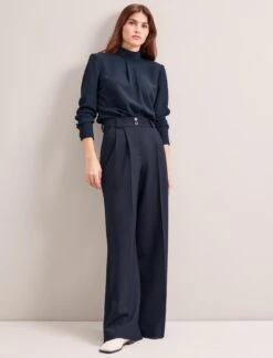 Margot New Wool Wide Leg Trouser - Navy -The Modern Femme Sales SP24 TR70 MARGOT NAVY LS 6483