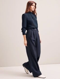 Margot New Wool Wide Leg Trouser - Navy -The Modern Femme Sales SP24 TR70 MARGOT NAVY LS 6589
