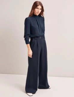 Margot New Wool Wide Leg Trouser - Navy -The Modern Femme Sales SP24 TR70 MARGOT NAVY LS 6599