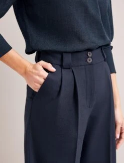 Margot New Wool Wide Leg Trouser - Navy -The Modern Femme Sales SP24 TR70 MARGOT NAVY LS 6652