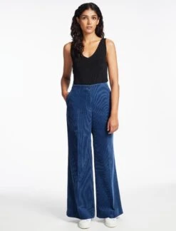 Harlow Corduroy Wide Leg Trouser - Blue -The Modern Femme Sales SP24 TR88 HARLOW BLUE LS 350