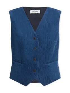 Wyatt Corduroy Waistcoat - Blue -The Modern Femme Sales SP24 W6 WYATT BLUE LS 1866