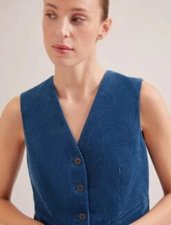 Wyatt Corduroy Waistcoat - Blue -The Modern Femme Sales SP24 W6 WYATT BLUE LS 18926