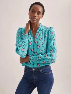Stella Silk Shirt - Mint Posy Print -The Modern Femme Sales STELLA MINT ROSE 2509