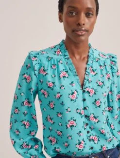 Stella Silk Shirt - Mint Posy Print -The Modern Femme Sales STELLA MINT ROSE 2519