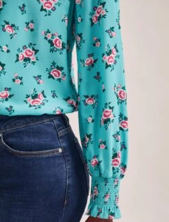 Stella Silk Shirt - Mint Posy Print -The Modern Femme Sales STELLA MINT ROSE 2528