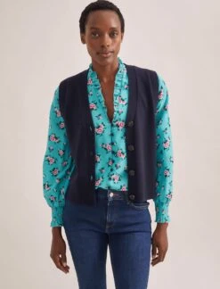 Stella Silk Shirt - Mint Posy Print -The Modern Femme Sales STELLA MINT ROSE 2560