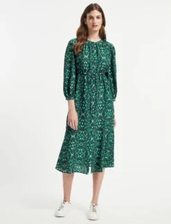 Heidi Silk Maxi Shirt Dress - Green Shibori Print -The Modern Femme Sales SU22 D353 HEIDI GREEN SHIBORI PRINT LS 042