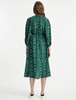 Heidi Silk Maxi Shirt Dress - Green Shibori Print -The Modern Femme Sales SU22 D353 HEIDI GREEN SHIBORI PRINT LS 127