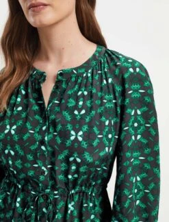 Heidi Silk Maxi Shirt Dress - Green Shibori Print -The Modern Femme Sales SU22 D353 HEIDI GREENSHIBORIPRINT LS 113