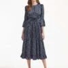 Cordelia Midi Dress - Navy Cornflower Blue Trailing Floral Print
