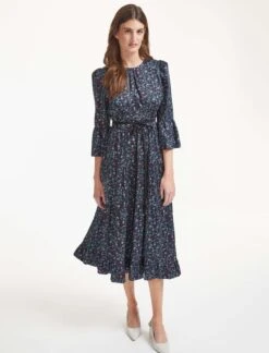 Cordelia Midi Dress - Navy Cornflower Blue Trailing Floral Print -The Modern Femme Sales SU22 D389 CORDELIA TRAILINGFLORALPRINTNAVYCORNFLOWERBLUE LS 36510