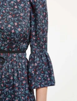 Cordelia Midi Dress - Navy Cornflower Blue Trailing Floral Print -The Modern Femme Sales SU22 D389 CORDELIA TRAILINGFLORALPRINTNAVYCORNFLOWERBLUE LS 36547