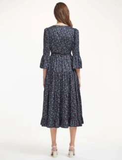 Cordelia Midi Dress - Navy Cornflower Blue Trailing Floral Print -The Modern Femme Sales SU22 D389 CORDELIA TRAILINGFLORALPRINTNAVYCORNFLOWERBLUE LS 36553