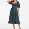 Paloma Midi Dress - Blue Trailing Floral Print -The Modern Femme Sales SU22 D428 PALOMA BLUETRAILINGFLORALPRINT LS 37289