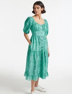 Paloma Midi Dress - Green Trailing Floral Print