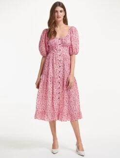 Paloma Midi Dress - Pink Trailing Floral Print -The Modern Femme Sales SU22 D428 PALOMA PINKTRAILINGFLORALPRINT LS 37441 c64f7fdc d551 4628 a8dc b5e3c76419e0