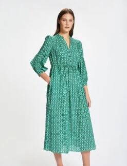 Juniper Organic Cotton Maxi Dress - Green Geo Star Print -The Modern Femme Sales SU22 D429 JUNIPER GREENGEOSTARPRINT LS 69