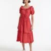 Harper Organic Cotton Midi Dress - Red Moire Print -The Modern Femme Sales SU22 D431 HARPER REDMOIREPRINT LS 27647