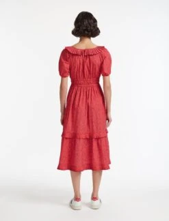 Harper Organic Cotton Midi Dress - Red Moire Print -The Modern Femme Sales SU22 D431 HARPER REDMOIREPRINT LS 27682