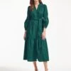 Alice Organic Cotton Maxi Shirt Dress - Green Moire Print