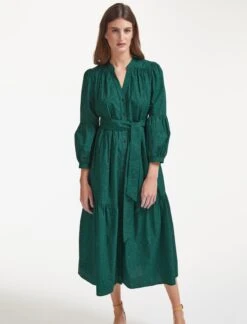 Alice Organic Cotton Maxi Shirt Dress - Green Moire Print -The Modern Femme Sales SU22 D433 ALICE GREENMOIREPRINT LS 35915