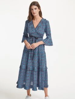 Cordelia Organic Cotton Maxi Dress - Blue Geo Star Print -The Modern Femme Sales SU22 D434 CORDELIA BLUEGEOSTARPRINT LS 37642