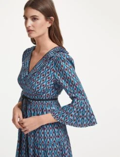 Cordelia Organic Cotton Maxi Dress - Blue Geo Star Print -The Modern Femme Sales SU22 D434 CORDELIA BLUEGEOSTARPRINT LS 37679