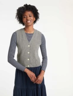 Meryl Wool V Neck Waistcoat - Mid Grey -The Modern Femme Sales SU22 K69 MERYL MIDGREY LS 17919