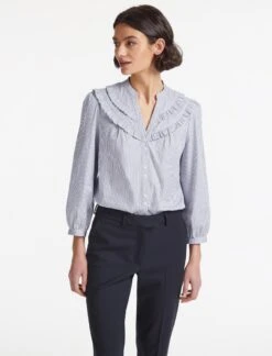 Suki Cotton Shirt - Blue White Stripe -The Modern Femme Sales SU22 S54 SUKI BLUE WHITE STRIPE LS 28477