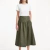 Lyla Techni Linen Midi Skirt - Khaki -The Modern Femme Sales SU22 SK130 LYLA KHAKI LS 37219
