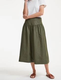 Lyla Techni Linen Midi Skirt - Khaki -The Modern Femme Sales SU22 SK130 LYLA KHAKI LS 37261