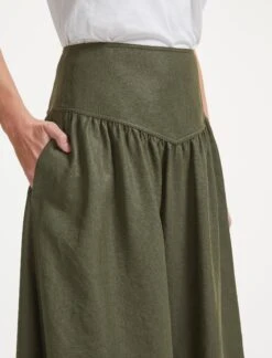 Lyla Techni Linen Midi Skirt - Khaki -The Modern Femme Sales SU22 SK130 LYLA KHAKI LS 37272