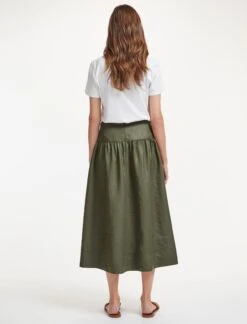 Lyla Techni Linen Midi Skirt - Khaki -The Modern Femme Sales SU22 SK130 LYLA KHAKI LS 37280