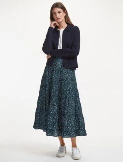 Sawyer Cotton Maxi Skirt - Blue Trailing Floral Print