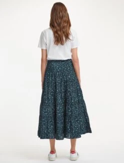 Sawyer Cotton Maxi Skirt - Blue Trailing Floral Print -The Modern Femme Sales SU22 SK133 SAWYER BLUETRAILINGFLORALPRINT LS 37212