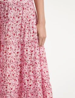 Sawyer Cotton Maxi Skirt - Pink Trailing Floral Print -The Modern Femme Sales SU22 SK133 SAWYER PINKTRAILINGFLORALPRINT LS 37832